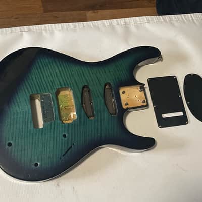 1987 Korean Ibanez RG250 Transparent Blue Flame Maple Guitar Body Powerocker Ready image 1