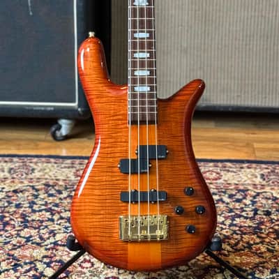 Spector Euro LX 4 – Ultra Amber Gloss – AAAA Maple Top – PJ EMG Pickups – Tone Pump Preamp - D-tuner & hardcase image 1