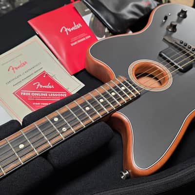 Fender American Acoustasonic Jazzmaster BRAND NEW Tungsten Green Mahogany Spruce Tim Shaw Shawbucker Humbucker Pickup Fishman Piezo System Semi-Hollow Body Acoustic-Electric Guitar image 6