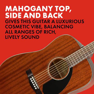 Fender Acoustic Guitar, CD-60S, with 2-Year Warranty, Dreadnought Classic Design with Rounded Walnut Fingerboard, Glossed Finish, All-Mahogany Construction image 3