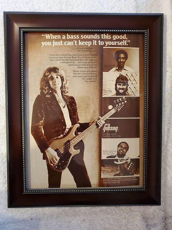 1982 Gibson Guitars Promotional Ad Framed Dave Kiswiney Ted Nugent Victory Bass Original image 1