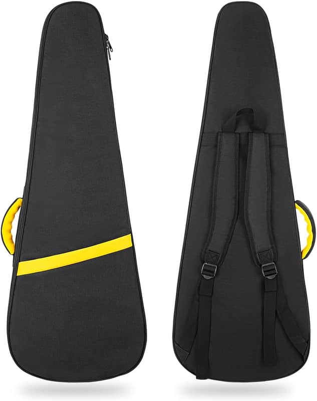 Electric Guitar Bag 7mm Padding Electric Guitar Case, 39 Inch Electric Guitar Gig Bag Backpack with Neck Strap and Pockets (Black/Yellow Strip) image 1