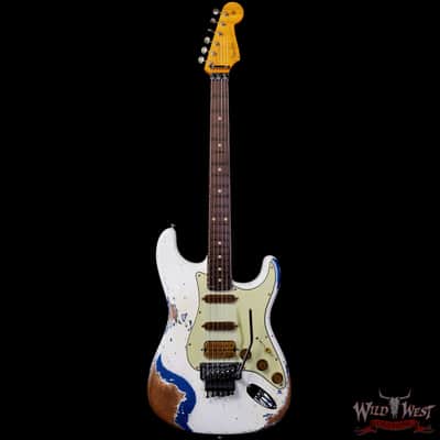 Fender Custom Shop Wild West White Lightning Stratocaster HSS Floyd Rose Rosewood Fingerboard 22 Frets Heavy Relic Lake Placid Blue 7.70 LBS image 3