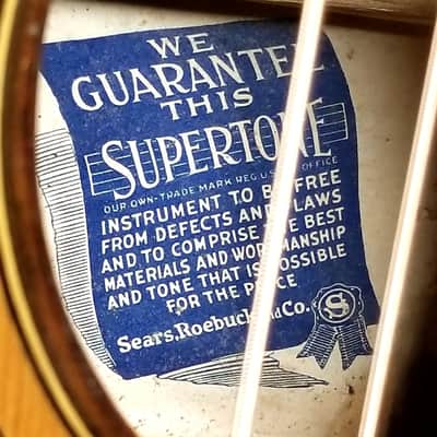 Dazzling 1927 Harmony Supertone Artist parlor guitar, rare 14” body, all orig, koa, orig case. image 12