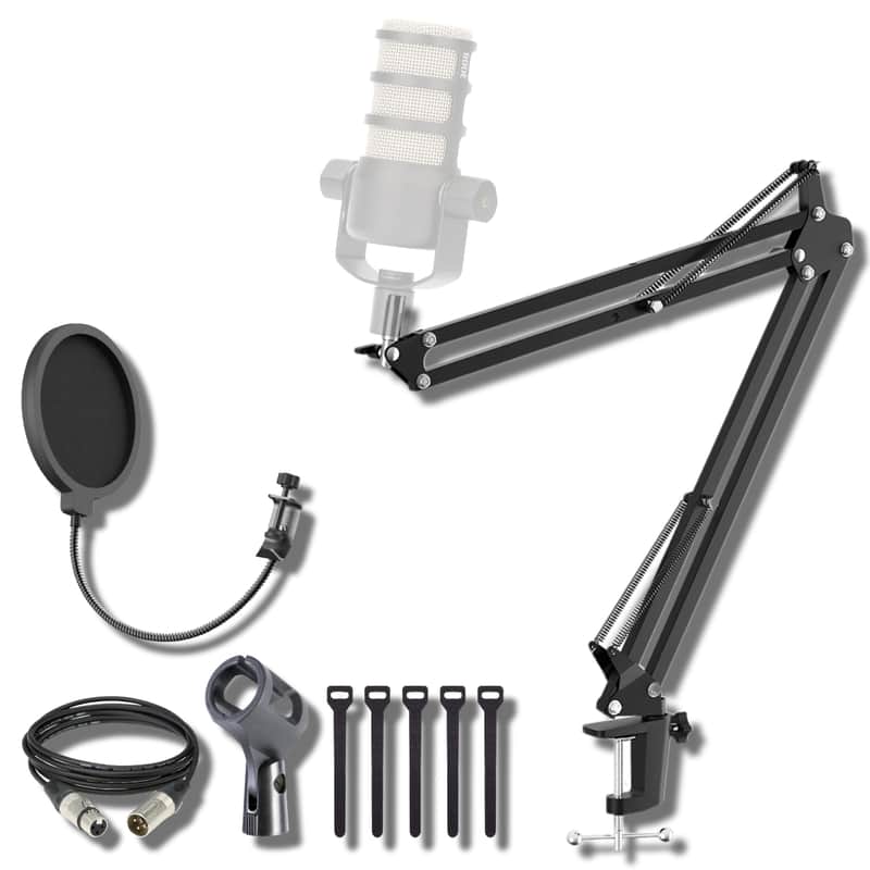 StreamEye Boom Arm Mic Stand with Desktop Mount, Detachable Clip, Professional Grade XLR Cable, Microphone Pop Filter and Cable Ties image 1