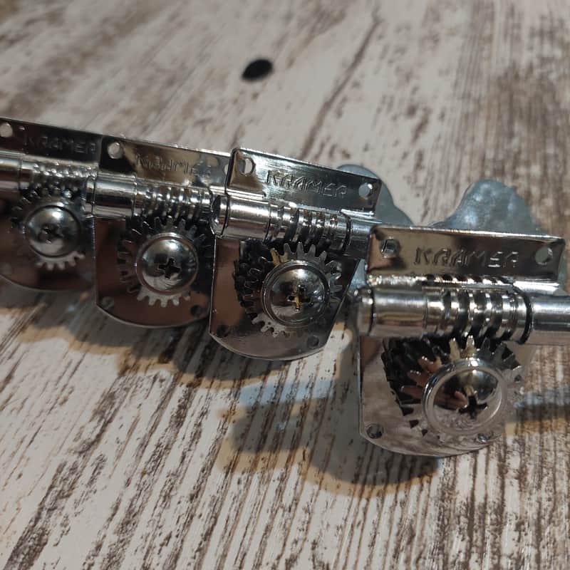 Kramer Logo 1980s Chrome 4 in Line Vintage Style Bass Tuners image 1