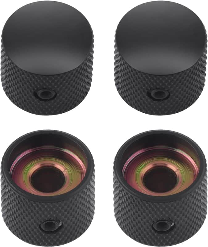 Metal Guitar Knobs Dome Control Knobs with Black Knurled Barrels 6mm Split Shafts for Electric Guitar or Bass Guitar Set of 4pcs. image 1