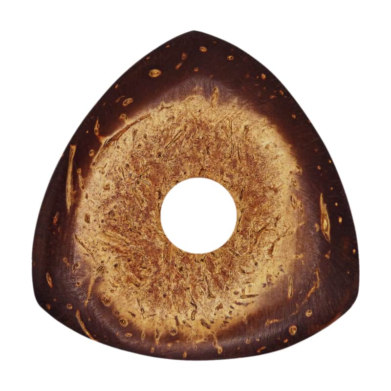 Coconut Palm Shell Guitar Or Bass Pick - 4.0 mm Ultra Heavy Gauge - 346 Contoured Triangle With Grip Hole Shape - Natural Finish Handmade Specialty Exotic Plectrum - 3 Pack image 1