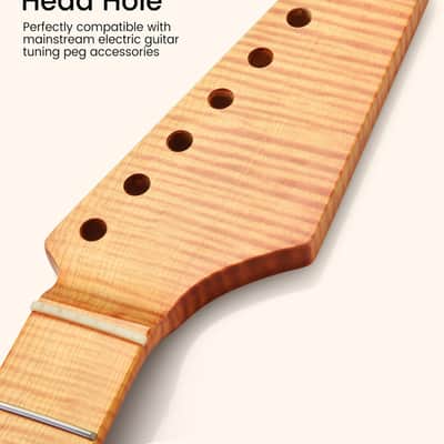 Electric Guitar Neck, 12"-16" Compound Radius, One-Piece Flame Canadian Hard Maple, 22 Stainless Steel Frets (2.4x1.4mm), Oiled Bone Nut 42mm, Matte Finish image 3