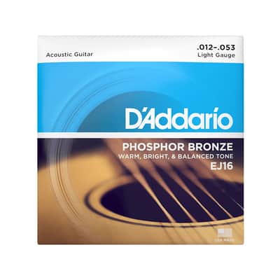 D'Addario EJ16 Phosphor Bronze Light Acoustic Guitar Strings 12-53 image 1