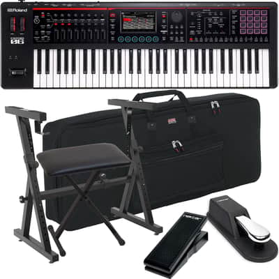 Roland Fantom-06 61-Key Keyboard, Stand, Bench, Sustain, Expression Pedal, Gator GKB-61 Bag Bundle