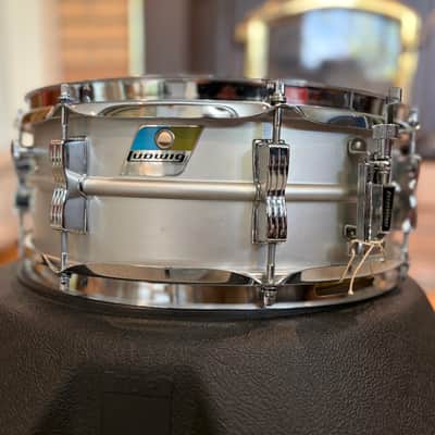 One of a Kind NOS Ludwig No. 404 Acrolite 5x14" 8-Lug Aluminum Snare Drum with Pointed Blue/Olive Badge Early 70s image 4