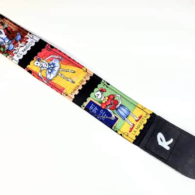 Mexican Day of the Dead Guitar Strap - Skeleton Folk Art Cards image 1