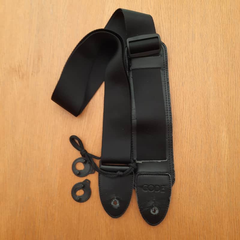 2000s Code Guitar Strap Black Nylon with Leather ends and shou…