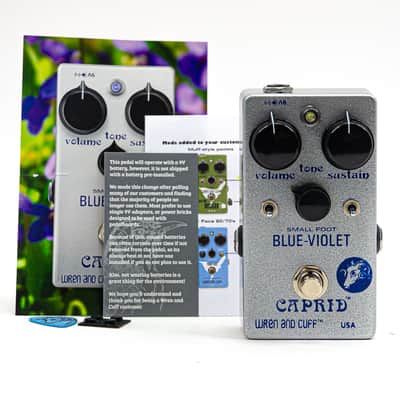 Wren and Cuff Blue-Violet Caprid Small Foot Fuzz Pedal – Cream & Mid/Flat Mod image 1
