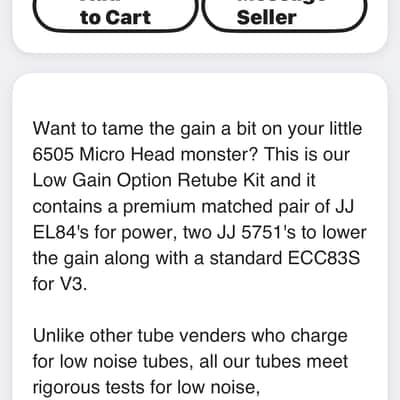 Eurotubes Peavey 6505MH low gain tube kit 2026 image 4