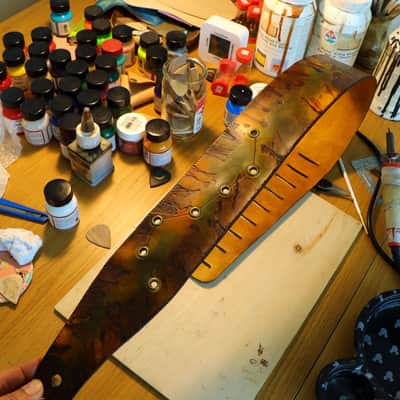 burnyblack vintage distressed guitar strap - big dipper green/brown/yellow image 5