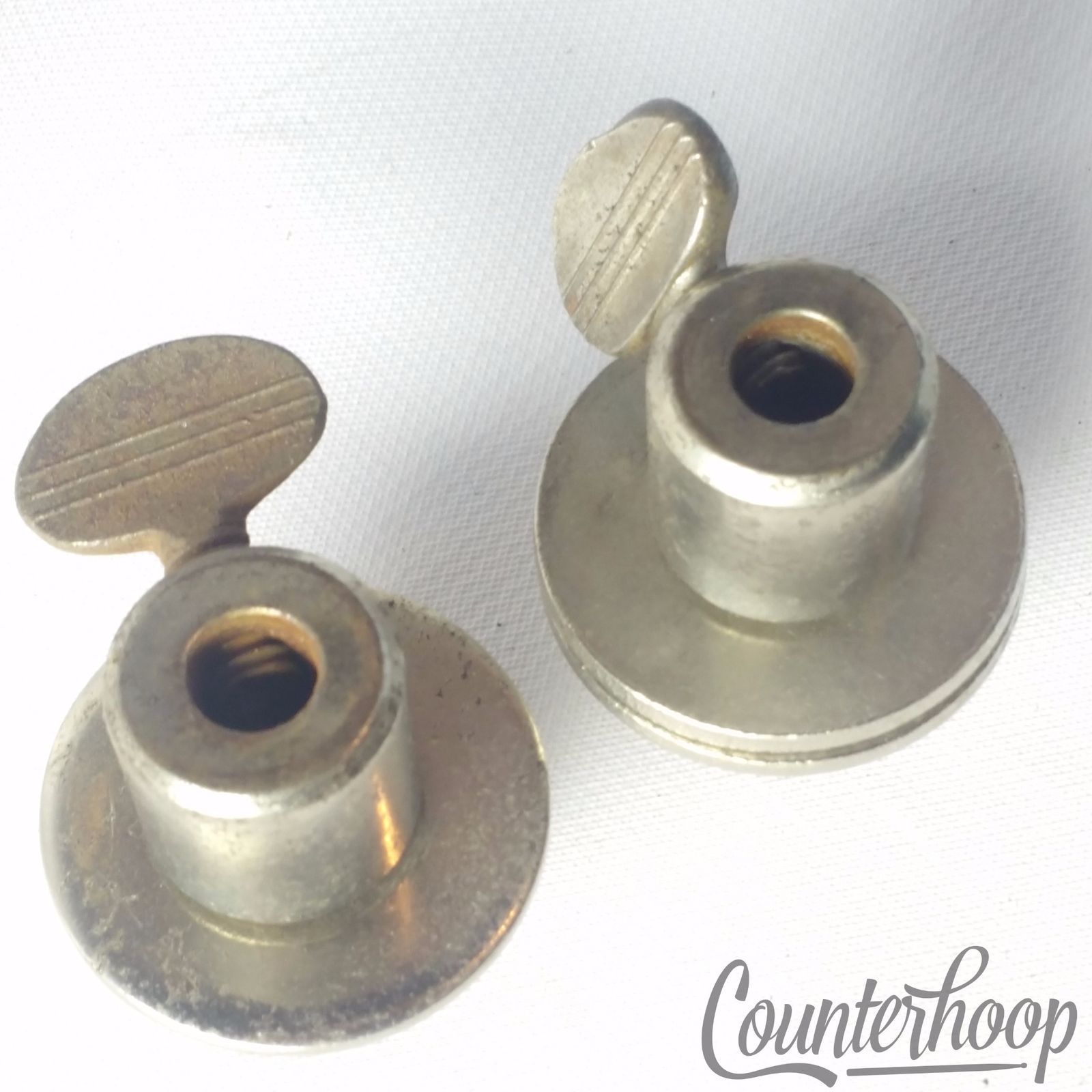 Walberg&Auge Bass Drum Disappearing Spur Mounts Receivers 2x Set Nickel Vintage — main photograph