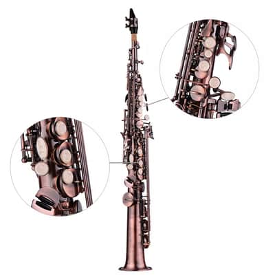 Straight Bb Soprano Saxophone with Brass Nickel Plating and Complete Carry Case Kit image 5