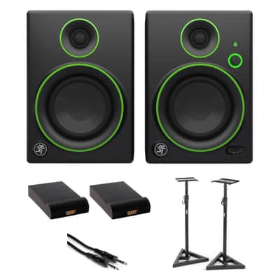 Mackie CR5BT Powered 5 Studio Monitors Black Bundle with On-Stage SMS6000-P Studio Monitor Stand, Auray IP-S Isolation Pad for Studio Monitor (2-Pack), Hosa Stereo 1/4" Male Phone TRS Cable 10 image 1