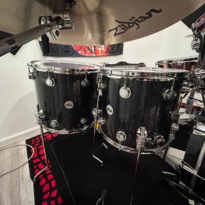 DW Collector's Series Maple/Mahogany Shells Full Kit w/ Hardware & Zildjian K Cymbals- Black Ice Finish w/ Copper Snare image 10