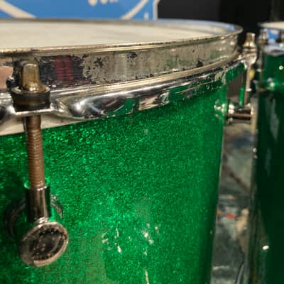 Frankie Banali's Quiet Riot, Canopus 4-Piece Set, 26", 18", 16", 14" , 6.5x14 Brass Snare. 2010 - Green Sparkle, Bonham Sizes! With Hardware and Frankie's Stick Bag! image 20