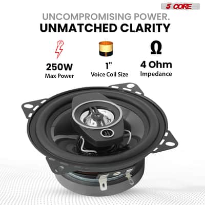 5 Core Car Audio 4 inch Coaxial Speakers Pair 2 Way 250W 4Ohm Replacement Driver w Dome Tweeters image 2