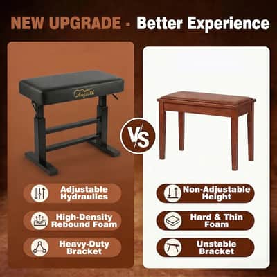 Augioth Hydraulic Piano Bench with Adjustable Height, Ergonomic Keyboard Stool for Adults & Kids, Heavy-Duty Steel Frame with Memory Foam & Scratch-Resistant Leather, Fits Grand/Upright Pianos(Black) image 4
