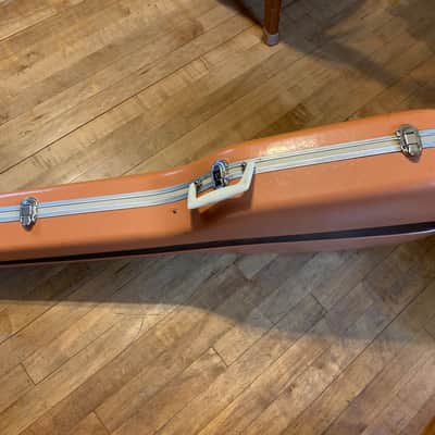 Vintage MIJ Japanese Acoustic guitar dreadnought Case 1970’s 70’s- Salmon Pinw blue interior fits Yamaha FG-180 red label and others image 3