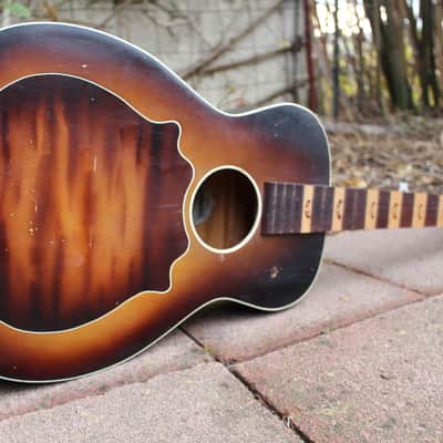 Vintage 1939 Supertone Harmony Art Deco Sunburst Panel Parlor Guitar USA Body & Neck Project image 5