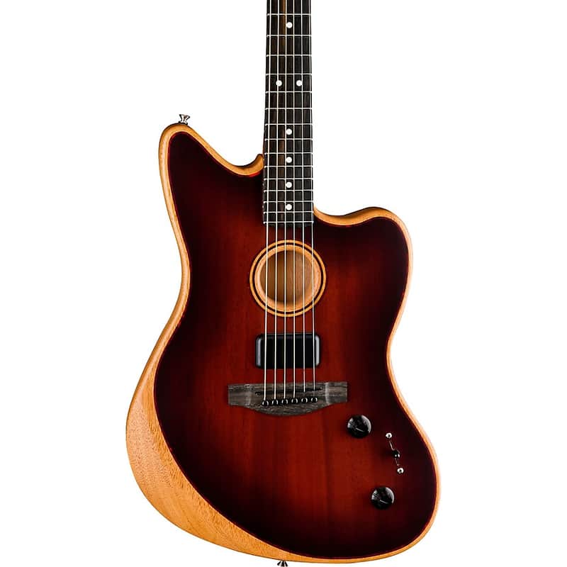 Fender American Acoustasonic Jazzmaster All-Mahogany Acoustic-Electric Guitar Regular Bourbon Burst image 1