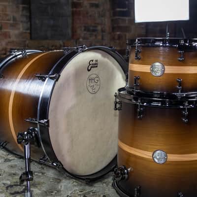 HHG Drums Oak Over Walnut, Walnut To Black Burst With Natural Pinstripe image 3