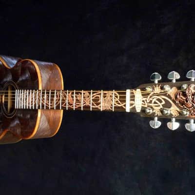 Acoustic Guitar Handmade by Blueberry, Parlor, 6 String wood Dragon motif Guitar, Custom Handcrafted Wooden Guitar, Grand Concert Guitar image 14