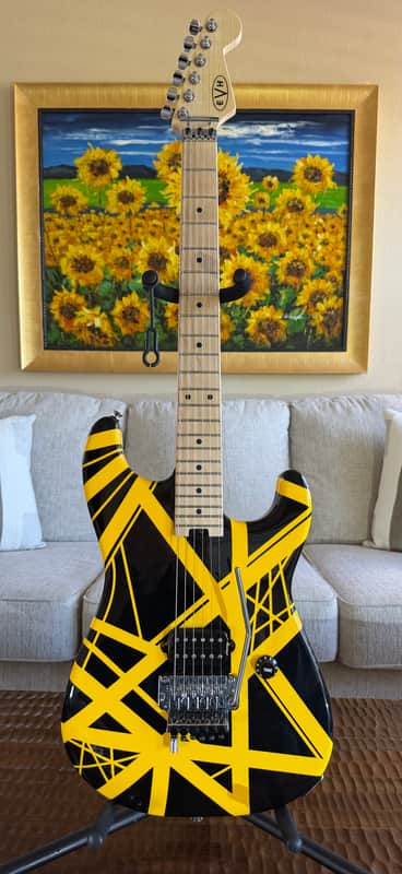 EVH Striped Series Electric Guitar 2021 Black with Yellow Stripes image 1