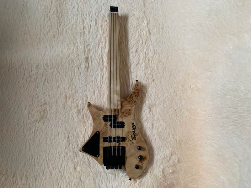 4 String Short Scale Neck Through Bass/6 String Tremolo Busuyi Double Side, Headless Guitar Fretless image 1
