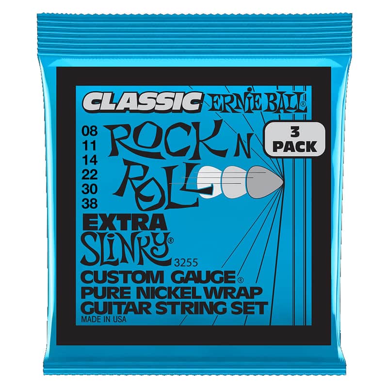 Ernie Ball Extra Slinky Classic Rock N Roll Pure Nickel Wrap Electric Guitar Strings 3 Pack - 8-38 Gauge image 1