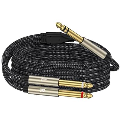 1/4 inch TRS Stereo Y-Splitter Insert Cable, 1/4 Inch Male Jack to Dual 1/4inch(6.35mm) Male TS Mono Breakout Cable Audio Patch Cord -6.6FT image 1