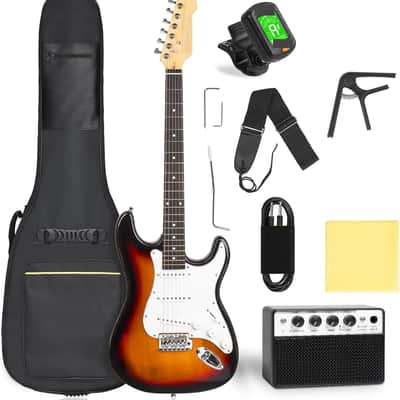 Electric Guitar Beginner Kit, Solid Body 39" Full Size Electric Guitar SSS Pick Up for Starter, with 5W x 2 Amp, Bag, Digital Tuner, Capo, Strap, String,Cable, Picks image 1