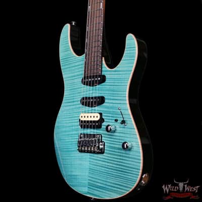 Suhr Custom Set Neck Modern HSS Flame Maple Top SSCII System Blower Switch 24 Stainless Steel Jumbo Frets Bahama Blue 7.25 lbs image 2