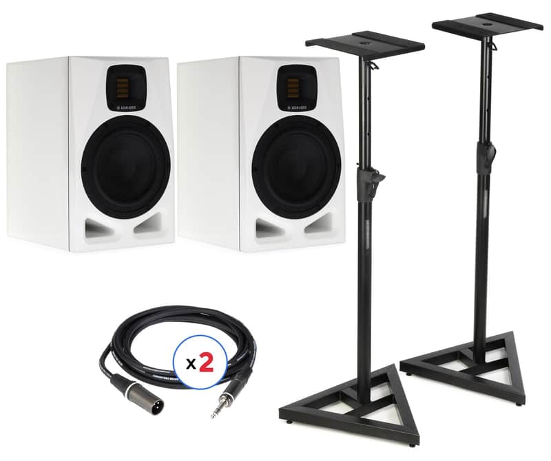 ADAM Audio A7V 7-inch Powered 2-way Studio Monitor Pair with Stands and Cables - White image 1