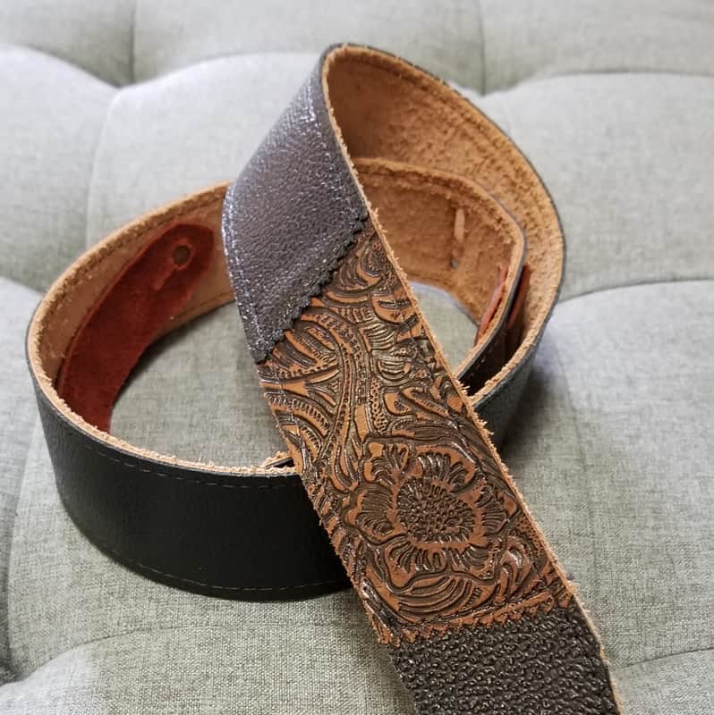 Christian Brooks Leather Guitar Strap Grey with Black Accents image 1