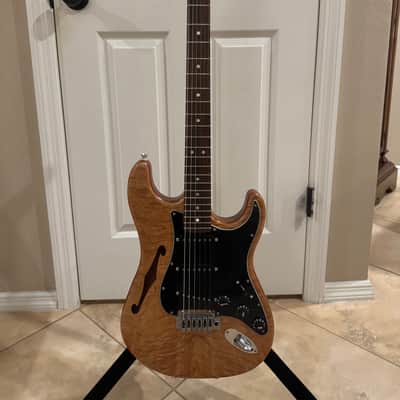Partscaster Thinline S-Style (Fender Semi-hollow Strat) 2010's - Quilted Amber image 1