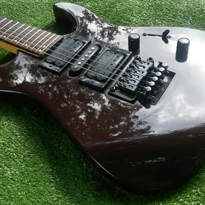 Jackson Model PS4 MIJ JAPAN PERFORMER VINTAGE 90s Floyd Rose 24 Frets Reverse Headstock 1990s Factory Original Burgundy Purple Brown Mist Finish image 10