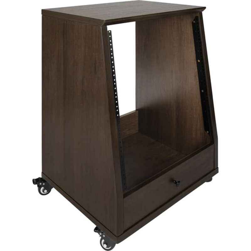 Gator Elite Furniture Series 12U Angled Studio Rack with Locking Casters Dark Walnut Brown Finish Bild 1