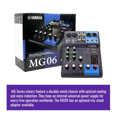 Yamaha MG06 6-Input Stereo Mixer Bundle with Desktop Boom Arm Microphone Stand and 3 x 25-Feet XLR Male to Female Microphone Cable (5 Items) image 7