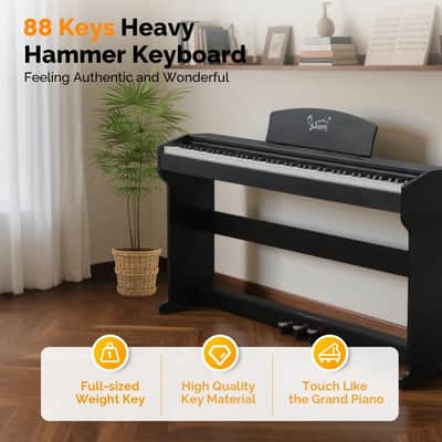 Glarry GDP-209 88-Key Home Fully Weighted Hammer-action Keybed Digital Piano Black with Wood Grain Finish image 3