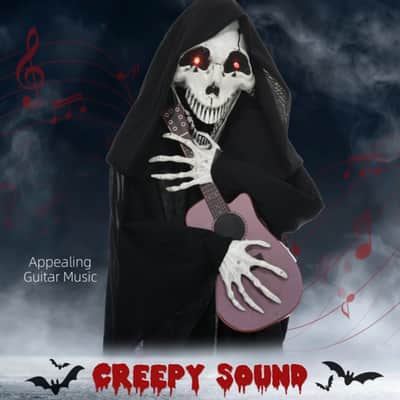 4.3' Halloween Decoration Animatronic Guitar-Playing Grim Reaper, Sound and Motion Activated Animated Prop image 3