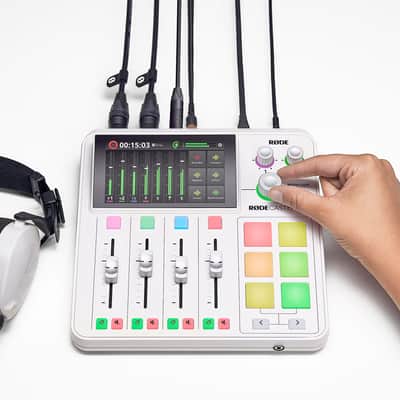 Rode RODECaster Duo Streaming Mixer (White) with StreamEye PDM-3 Podcast Equipment Bundle and microSD Card with Adapter image 5