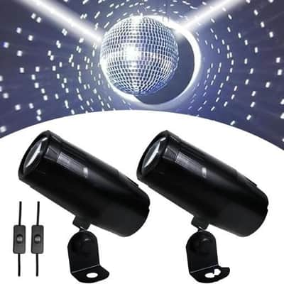Pinspot Lights 2 Pack, Mini Disco Ball Spotlight for Mirror Ball, 5W White LED Beam Pin Spot Light with ON/Off Button for Disco Party Bar DJ Events (No Remote) image 1