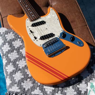 Fender MG-73 - 70's Mustang with Racing Stripe Reissue - Capri Orange with Matching Headstock & Racing Stripes - Pro Set Up w Perfect Frets/Action/Intonation! image 2